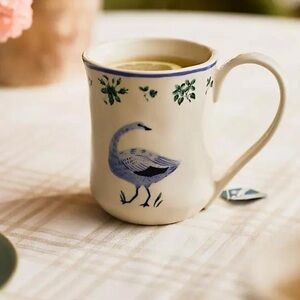 Anthropologie Lexington Stoneware Mug - blue goose design